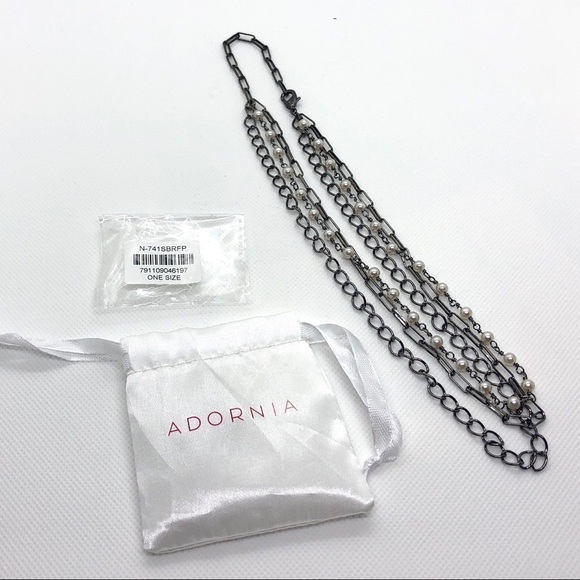 Messy Layered Pearl Necklace Gunmetal Black Rhodium Plated Sterling Silver - Picture 8 of 8